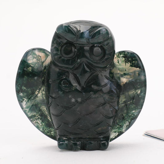 2" Moss Agate Owl Carvings Wholesale Crystals
