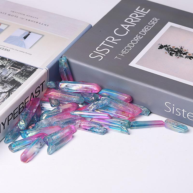 Drilled Double Colored Aura Quartz Crystal Points Raw Rough Clear Rock Quartz Sticks Wholesale Crystals