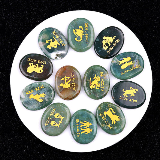 Crystal Twelve Constellation Flat Palm Stone Set Crystal Healing Bulk Wholesale