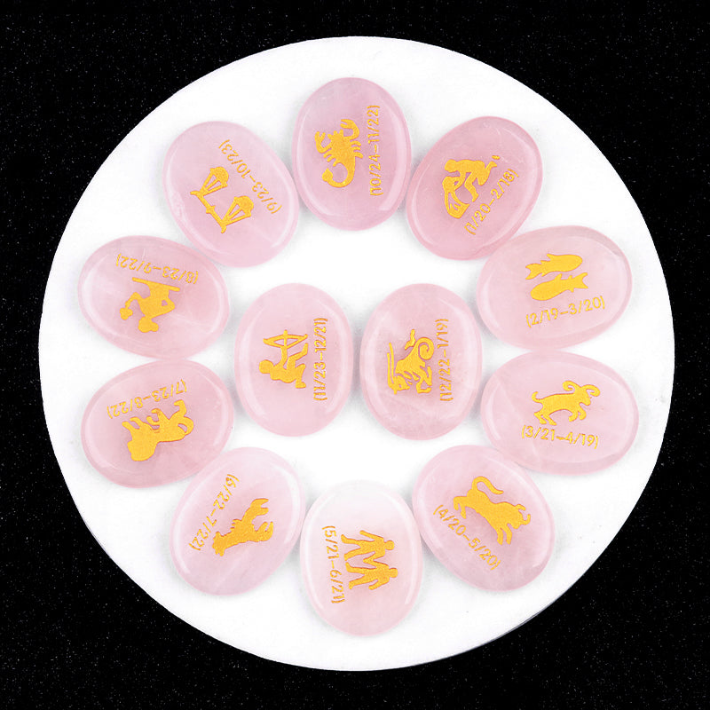 Crystal Twelve Constellation Flat Palm Stone Set Crystal Healing Bulk Wholesale