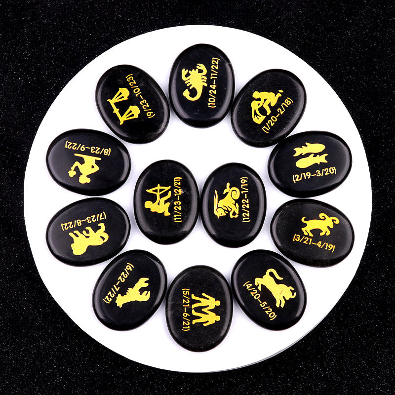 Crystal Twelve Constellation Flat Palm Stone Set Crystal Healing Bulk Wholesale