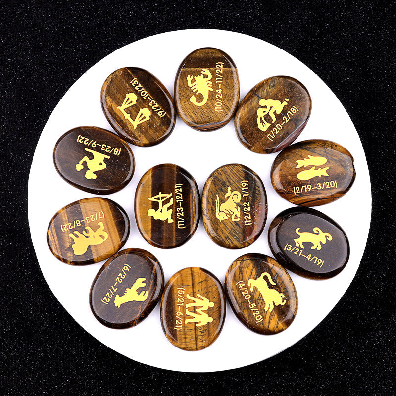 Crystal Twelve Constellation Flat Palm Stone Set Crystal Healing Bulk Wholesale