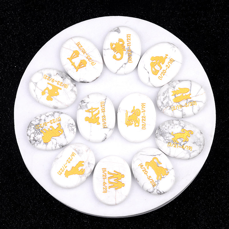 Crystal Twelve Constellation Flat Palm Stone Set Crystal Healing Bulk Wholesale