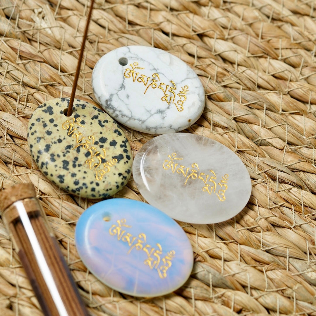 atural Crystal Om Mani Padme Hum ( Six-Syllable Mantra ) Worry Stone Incense Holder  Keychain Bag Hanging DIY