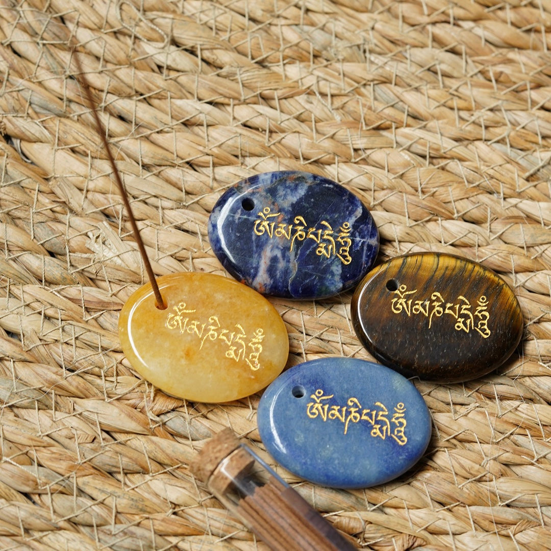 atural Crystal Om Mani Padme Hum ( Six-Syllable Mantra ) Worry Stone Incense Holder  Keychain Bag Hanging DIY