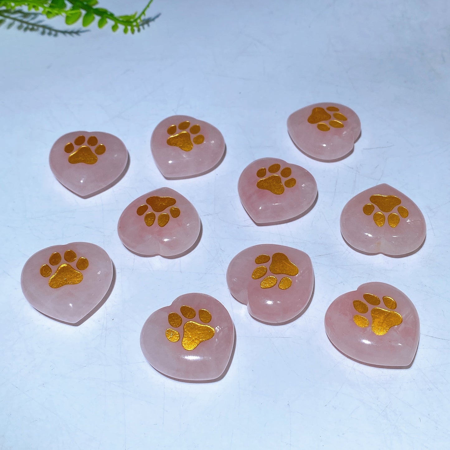30mm Rose Quartz Heart with Golden Printing Cat Dog Paw Wholesale