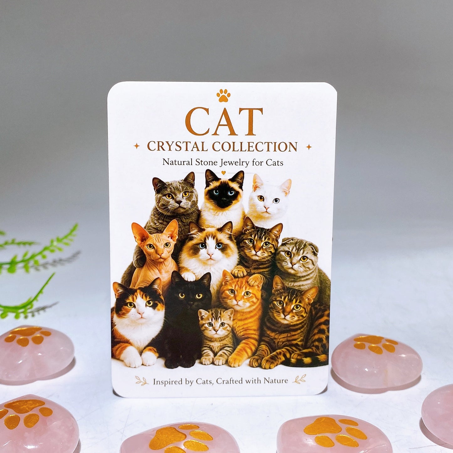 30mm Rose Quartz Heart with Golden Printing Cat Dog Paw Wholesale
