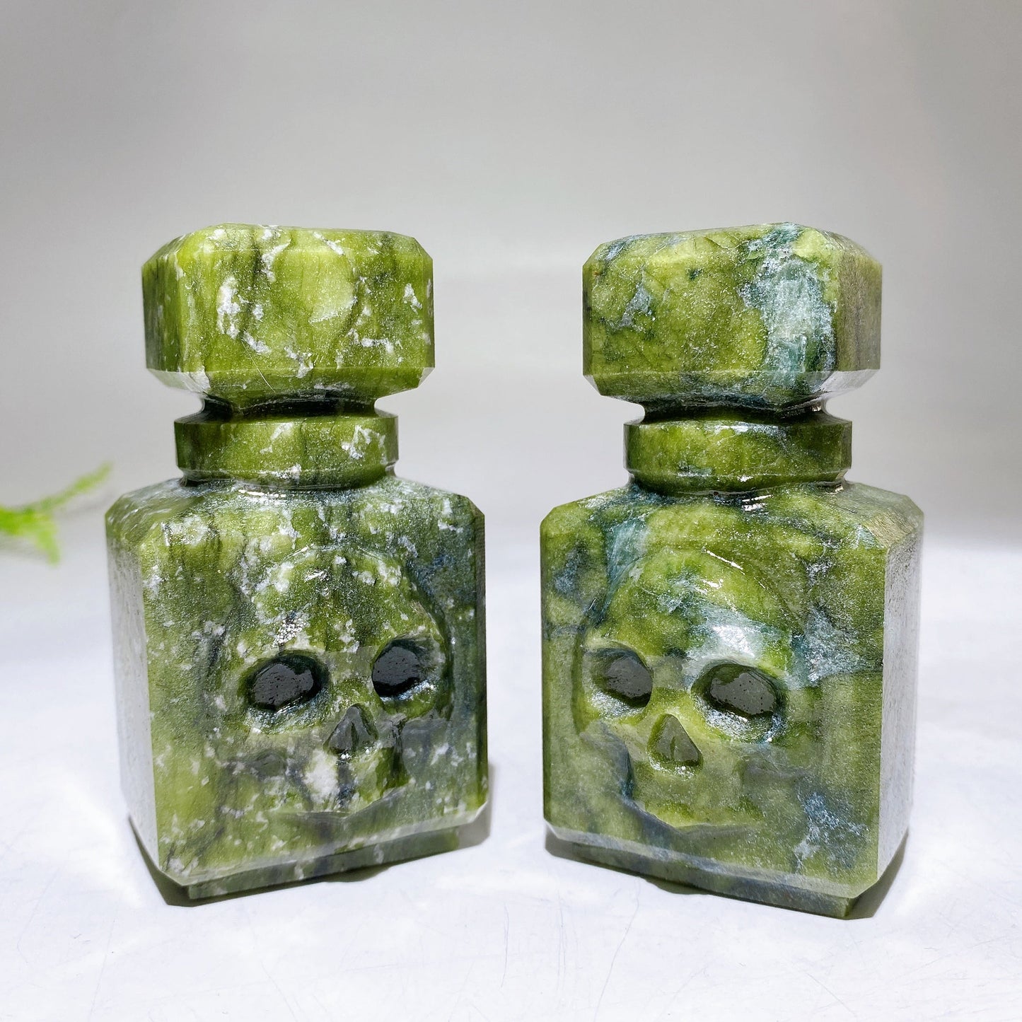 3.5" Natural Serpentine Poison Bottle Carving for Halloween Wholesale