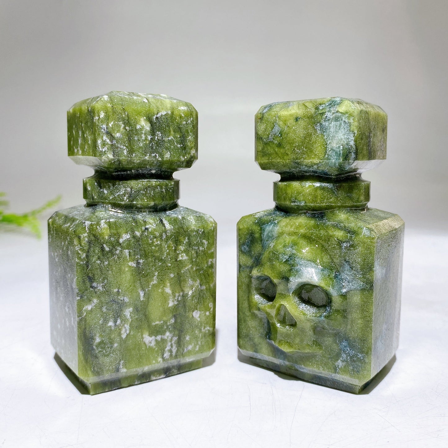 3.5" Natural Serpentine Poison Bottle Carving for Halloween Wholesale
