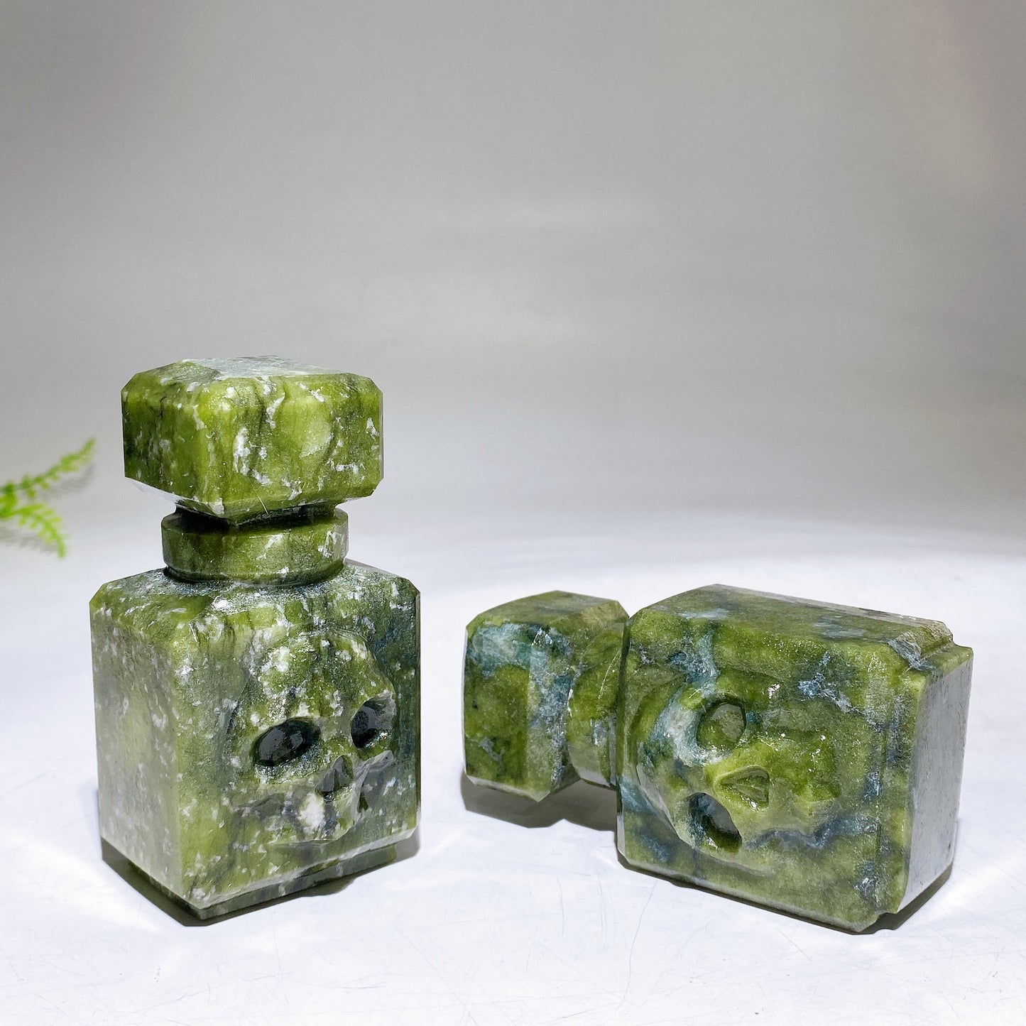 3.5" Natural Serpentine Poison Bottle Carving for Halloween Wholesale