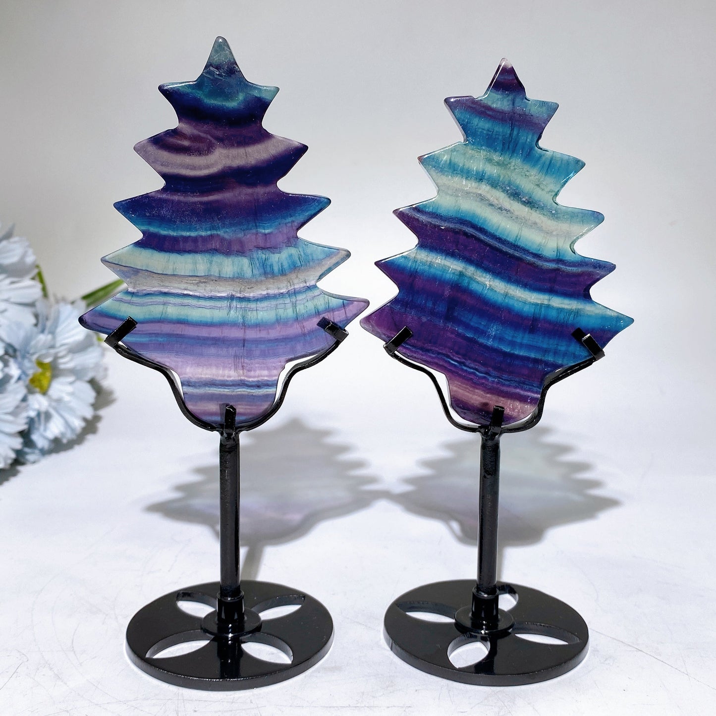 Rainbow Fluorite Snowflake Christmas Tree Carving with Stand Crystal Healing Bulk Wholesale