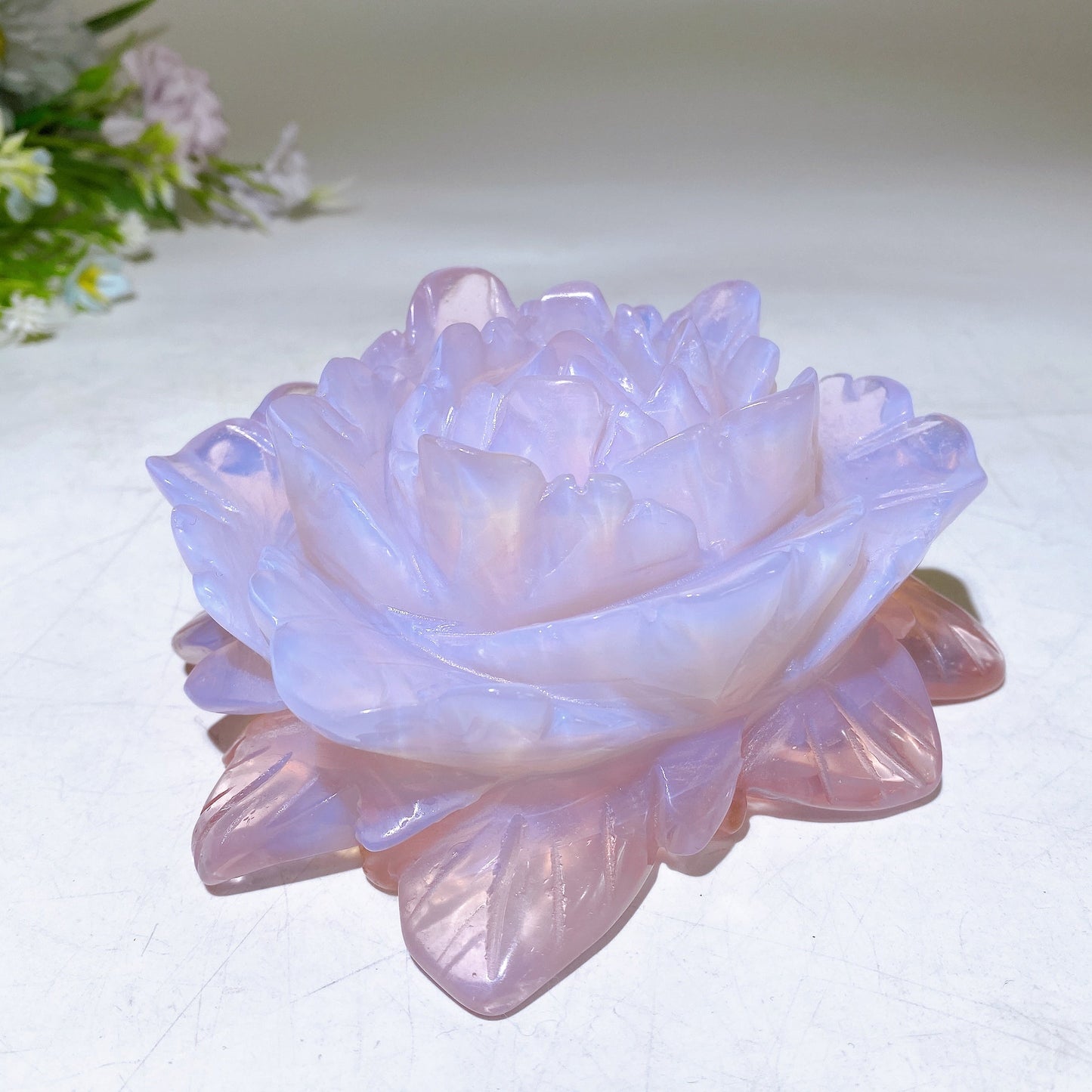 5.1" Pink Opalite Peony Flower Carving Crystal Healing Bulk Wholesale