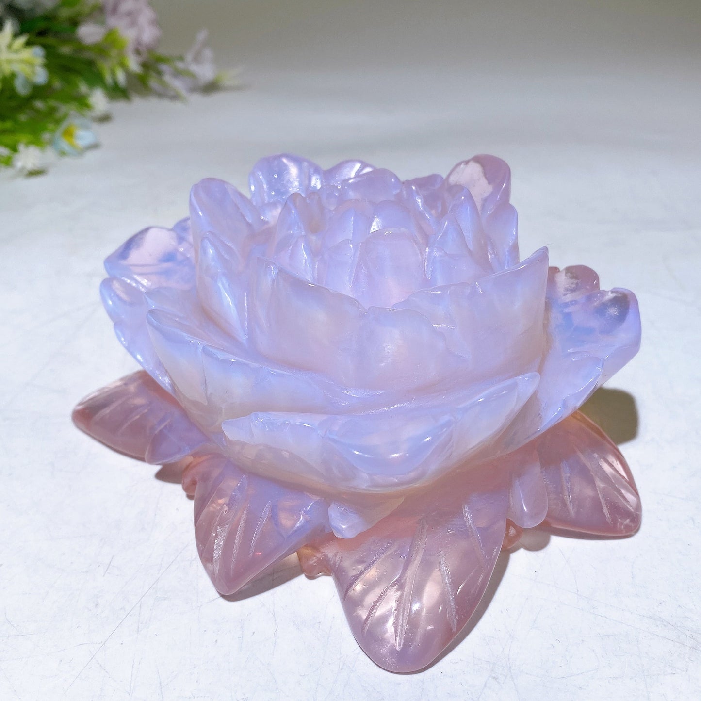5.1" Pink Opalite Peony Flower Carving Crystal Healing Bulk Wholesale