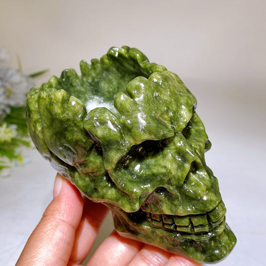 4.7" Serpentine Skull Bowl Carving Crystal Healing Bulk Wholesale