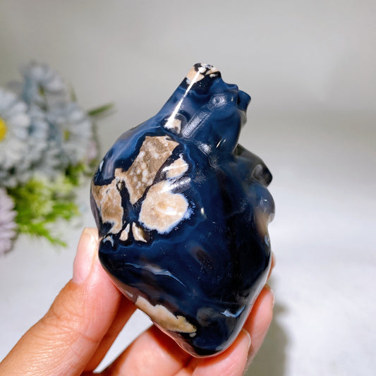 3.1" Volcanic Agate Heart Carving Crystal Healing Bulk Wholesale