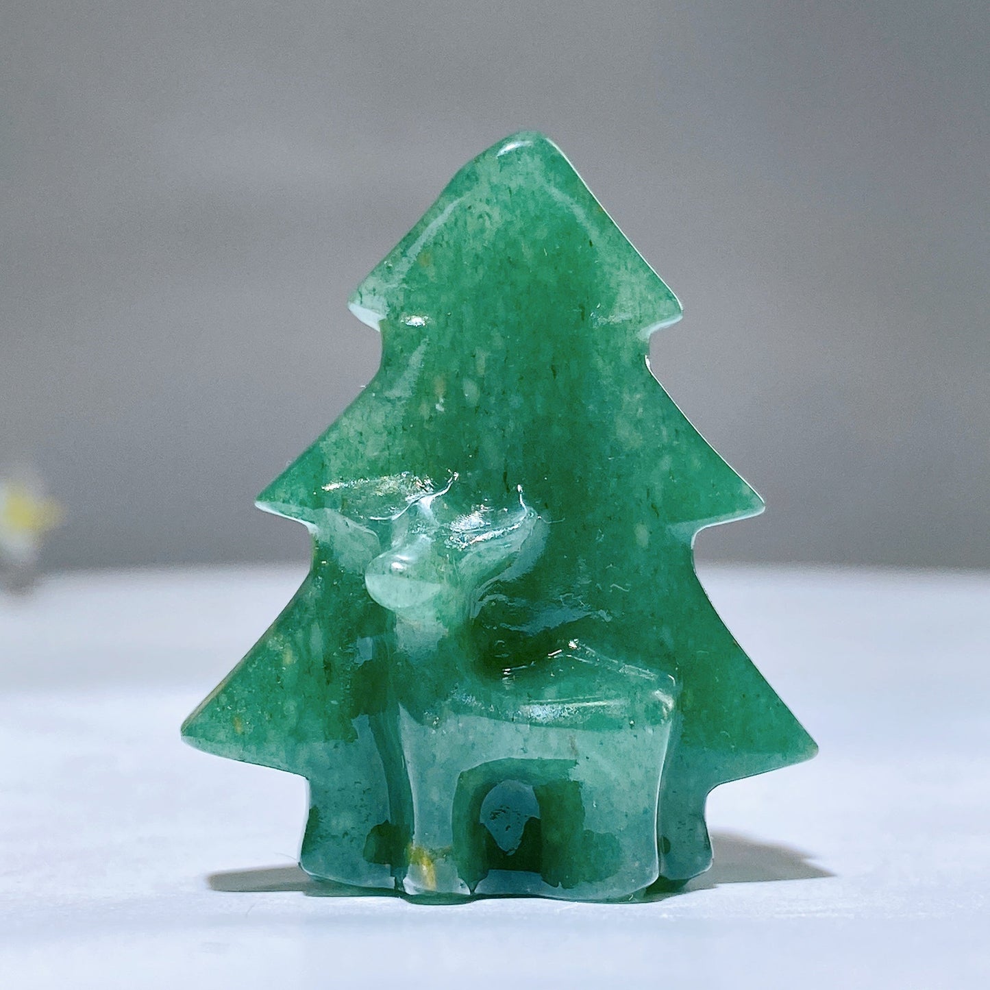 1.6" Rose Quartz Aventurine Christmas Tree with Deer Carving for Christmas Wholesale