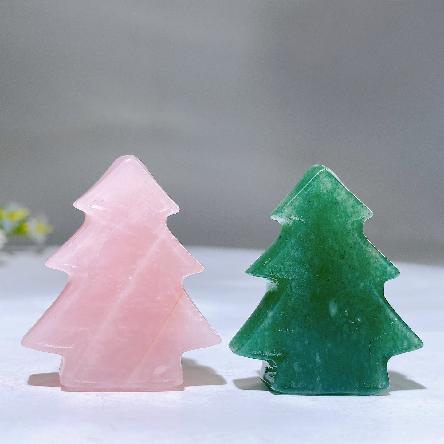 1.6" Rose Quartz Aventurine Christmas Tree with Deer Carving for Christmas Wholesale