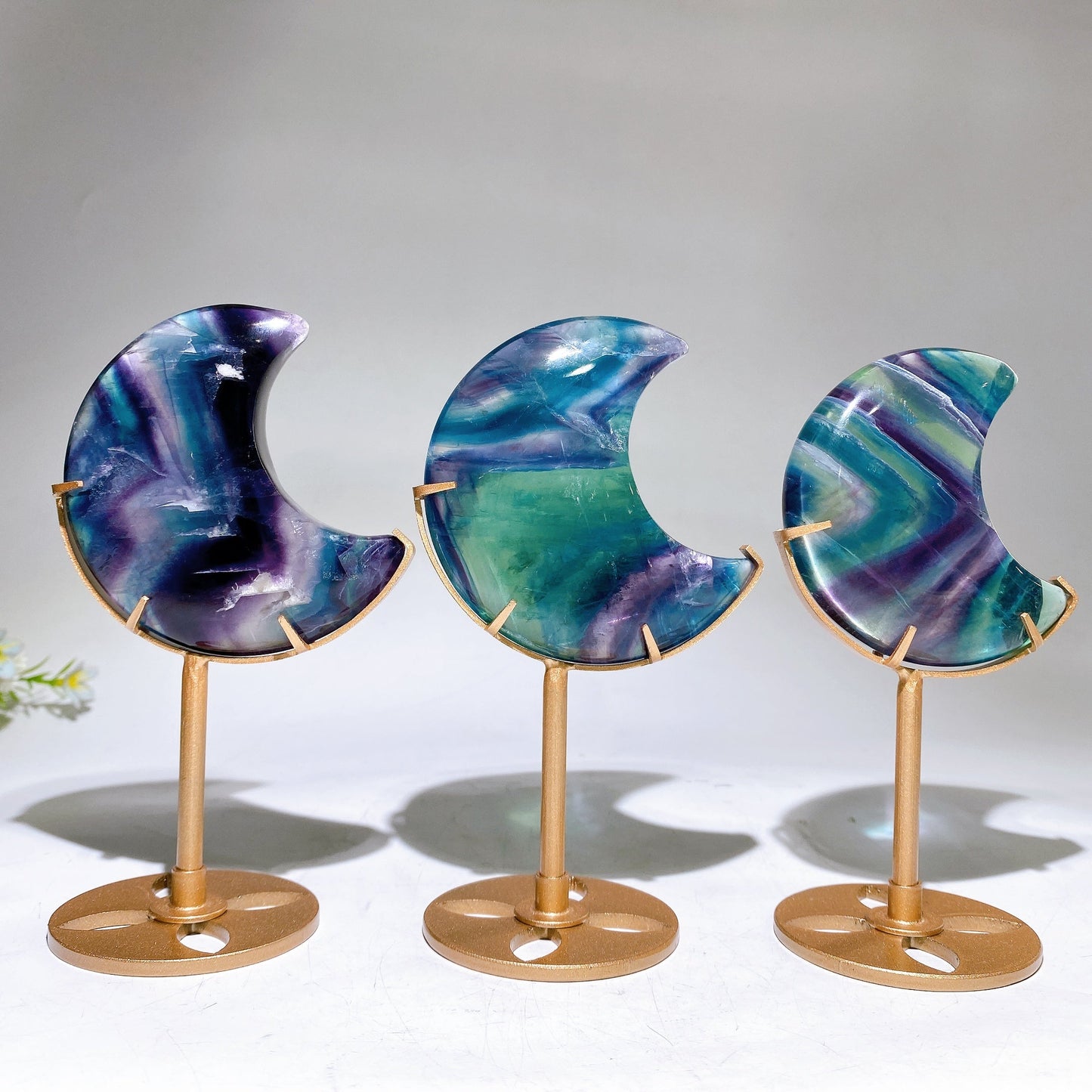 Rainbow Fluorite Moon Carving with Stand Wholesale