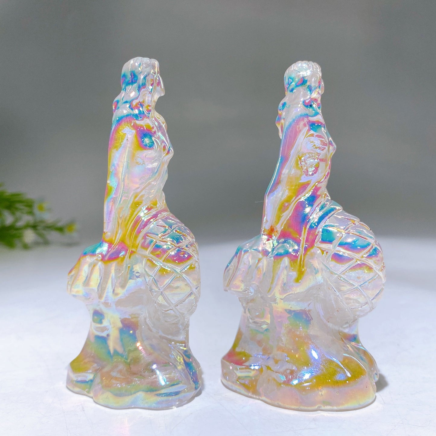 3.8" Aura Clear Quartz Mermaid Carving Wholesale