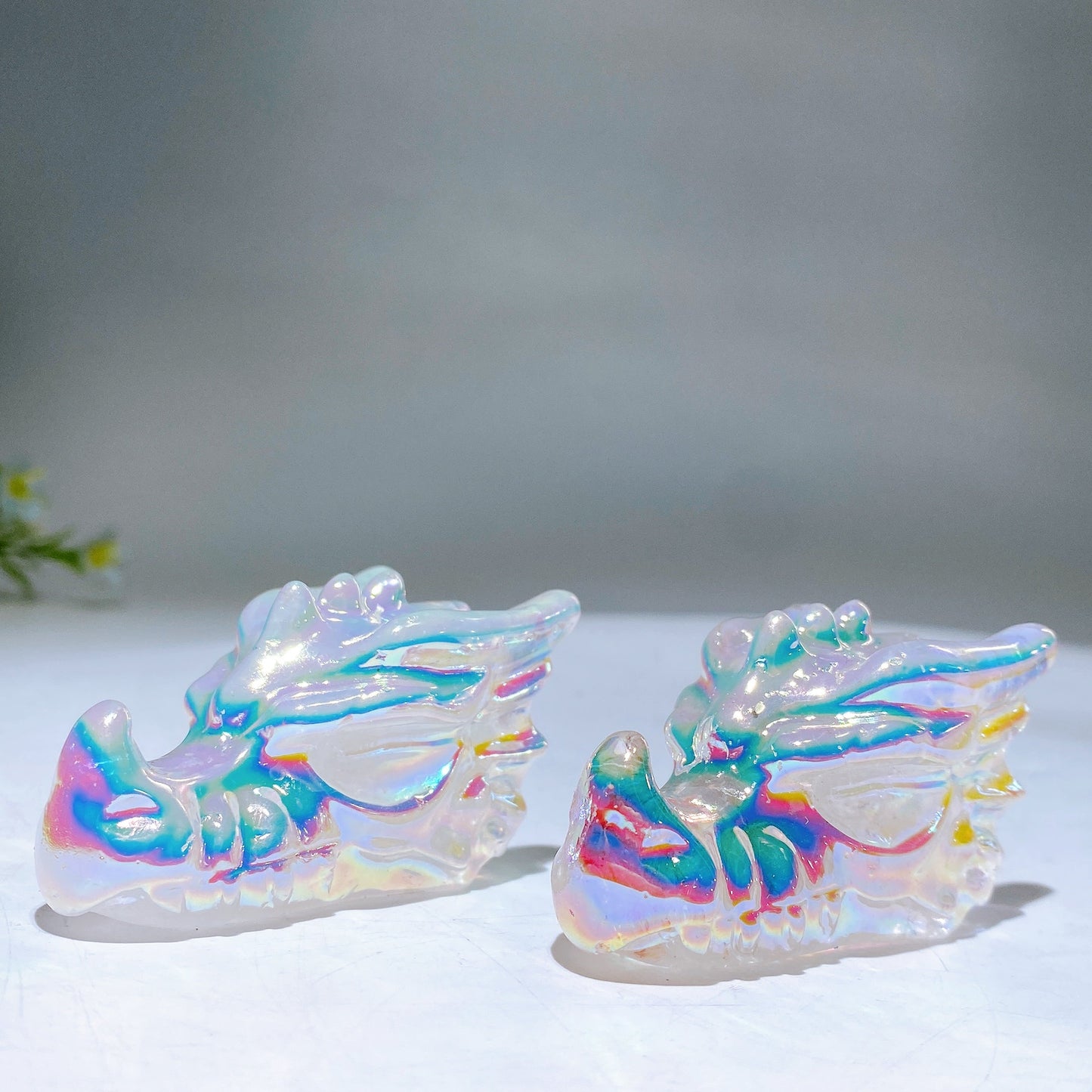 2.3" Aura Clear Quartz Dragon Head Carving Wholesale