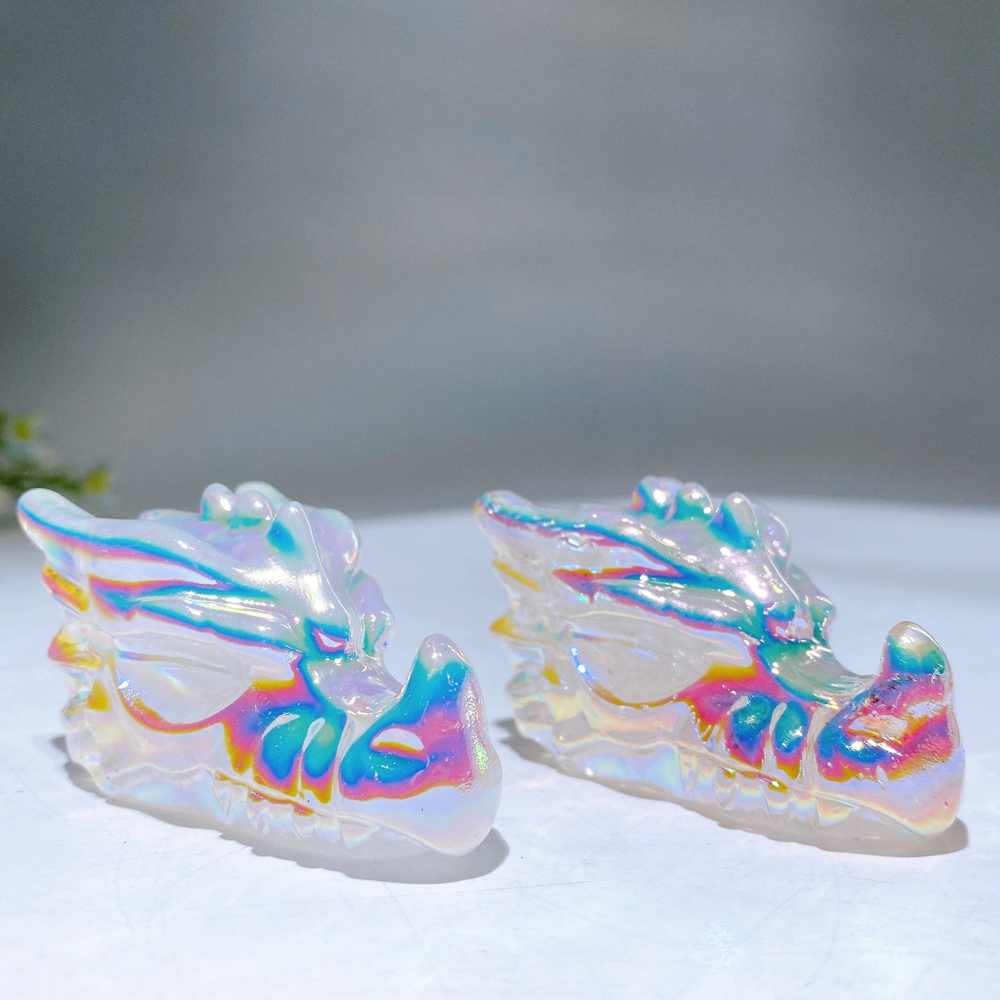 2.3" Aura Clear Quartz Dragon Head Carving Wholesale