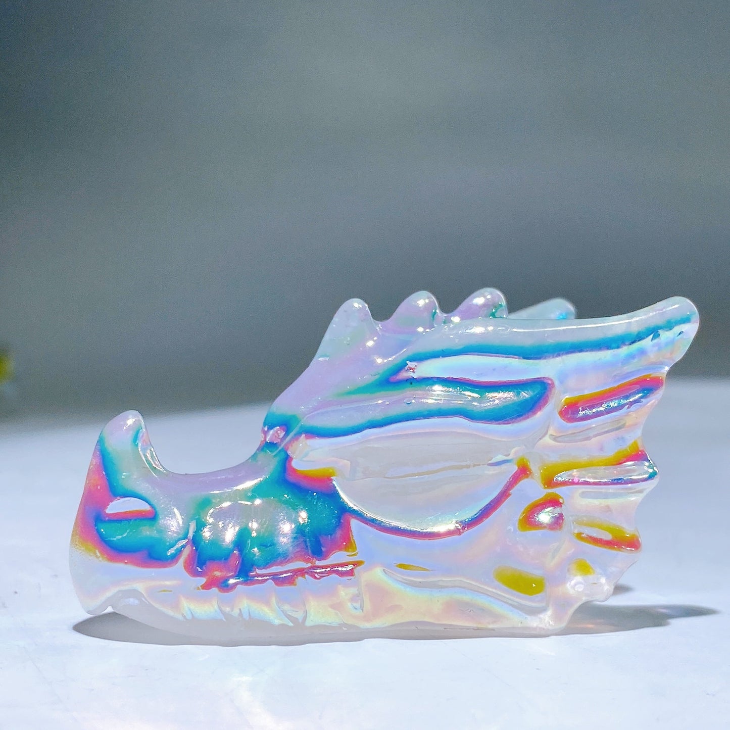 2.3" Aura Clear Quartz Dragon Head Carving Wholesale