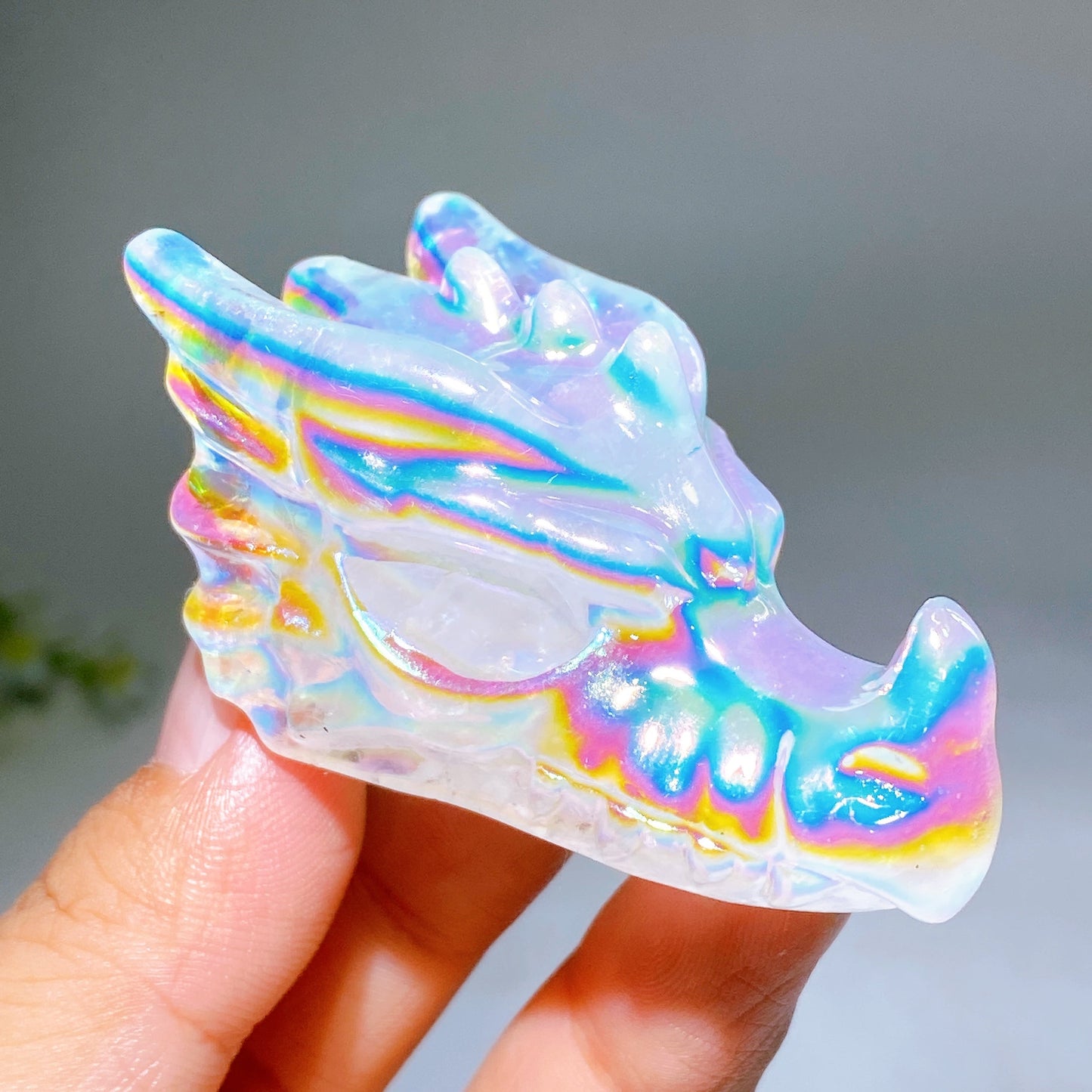 2.3" Aura Clear Quartz Dragon Head Carving Wholesale