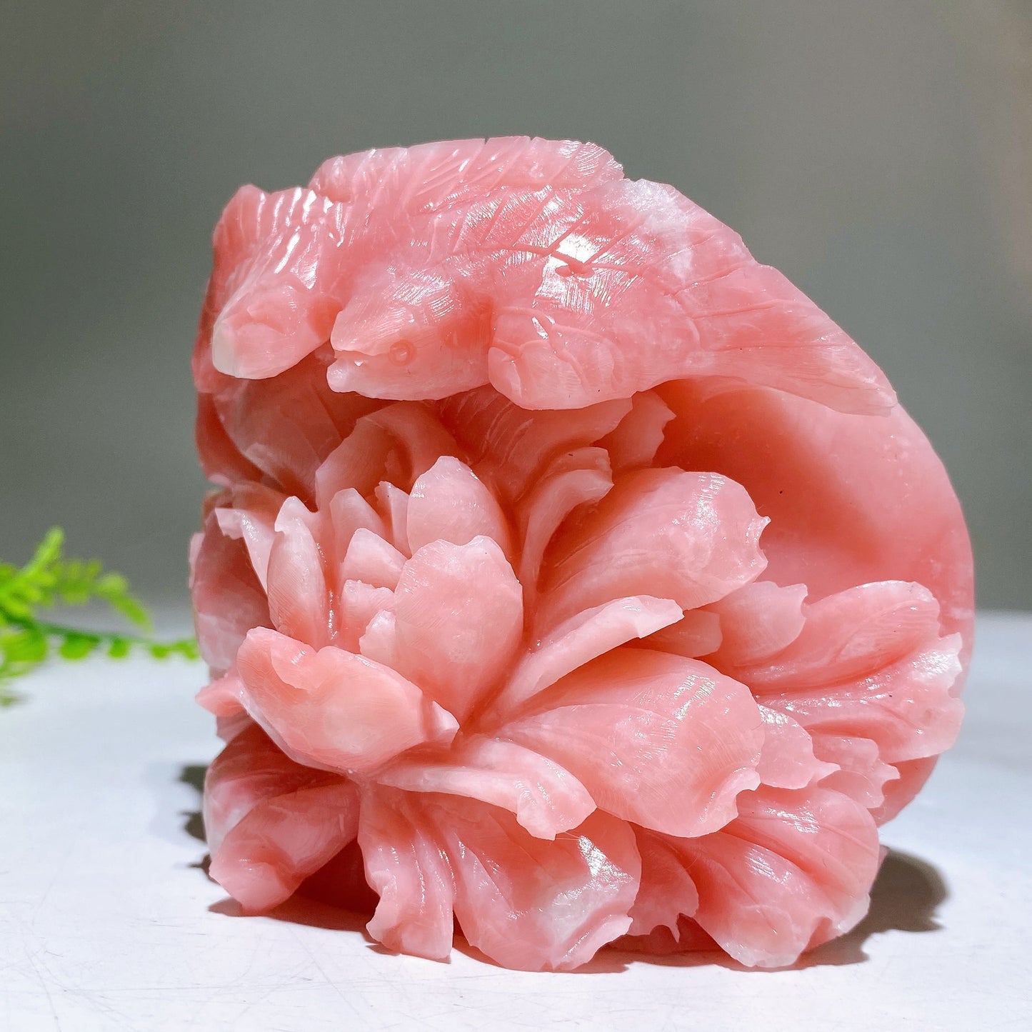 3.6" Unique Hand Carved Natural Pink Opal Bird Peony Free Form Wholesale
