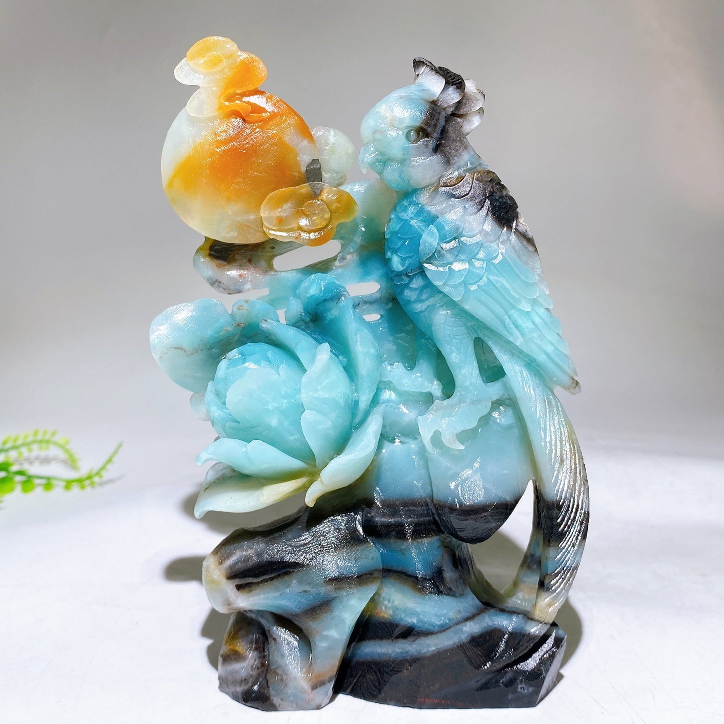 Hand Carved Unique Natural Caribbean Calcite Parrot Peony Cloud Free Form Wholesale