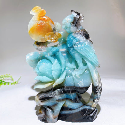 Hand Carved Unique Natural Caribbean Calcite Parrot Peony Cloud Free Form Wholesale