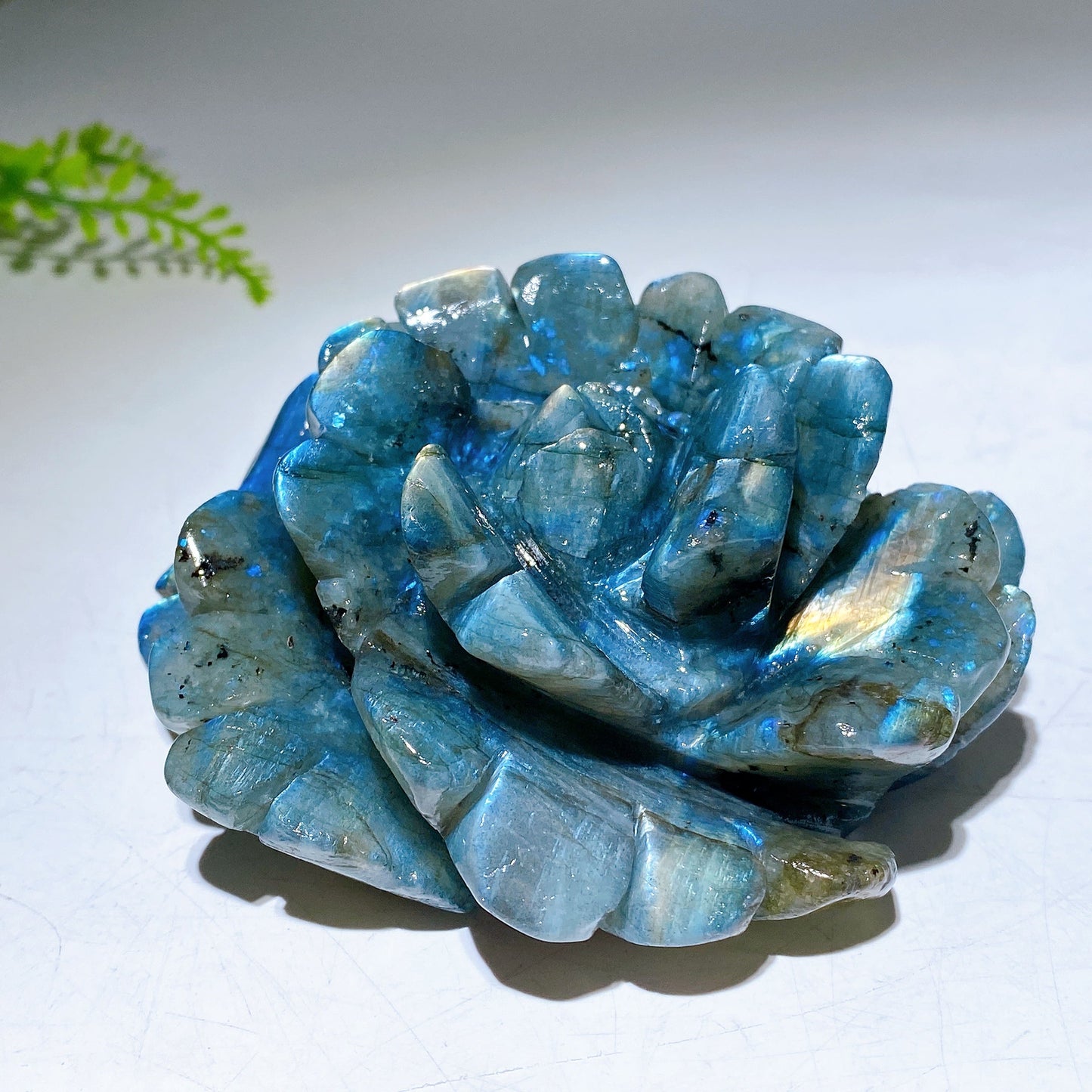 Hand Carved Unique Natural Labradorite Flower Carving with Flash Wholesale