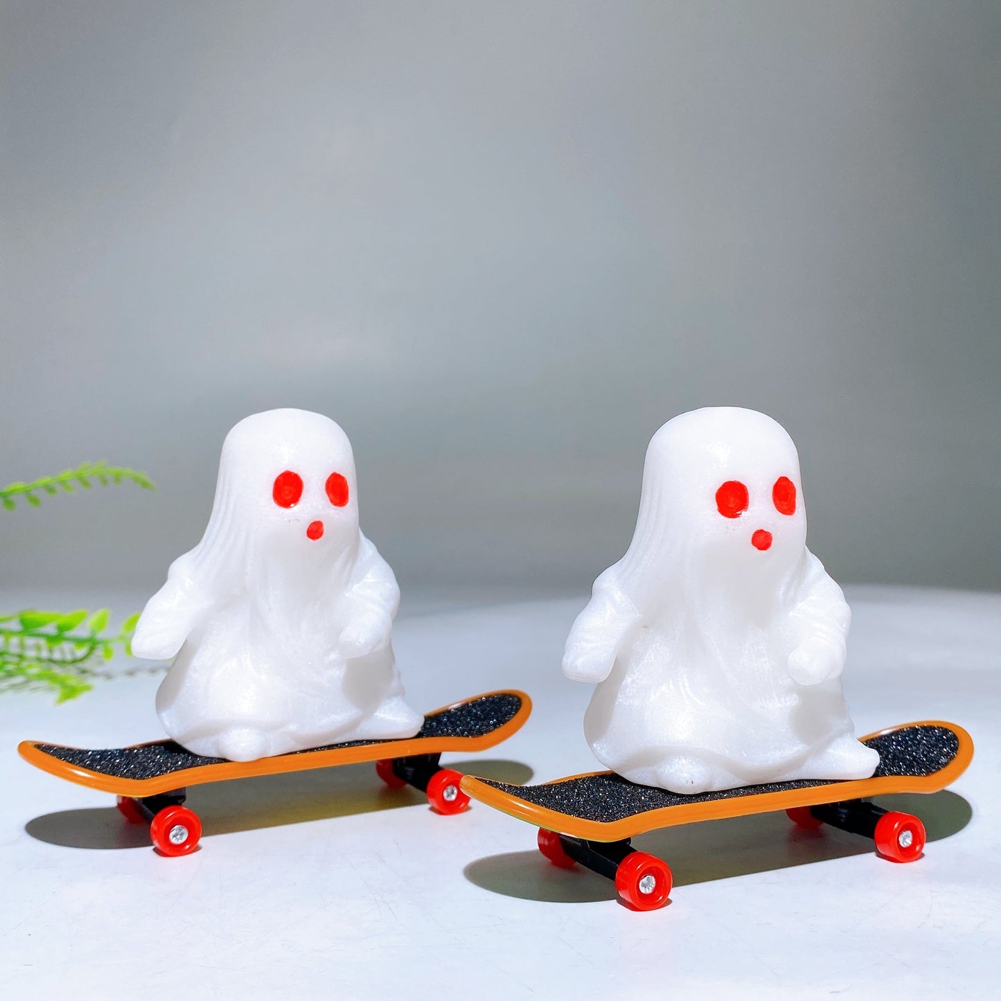 2.3" White Jade Ghost Carving with Skateboard for Halloween Wholesale