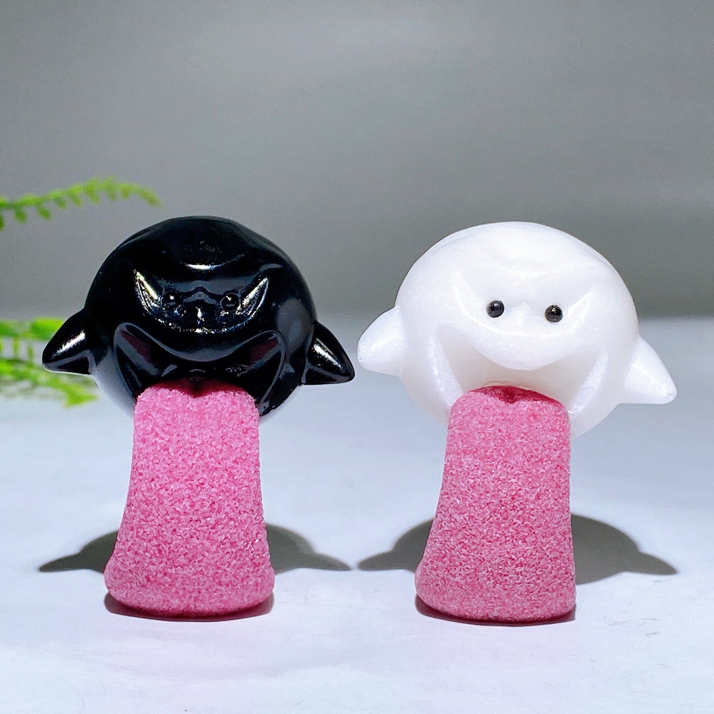 2.3" Black Obsidian White Jade Ghost Carving for Halloween Wholesale