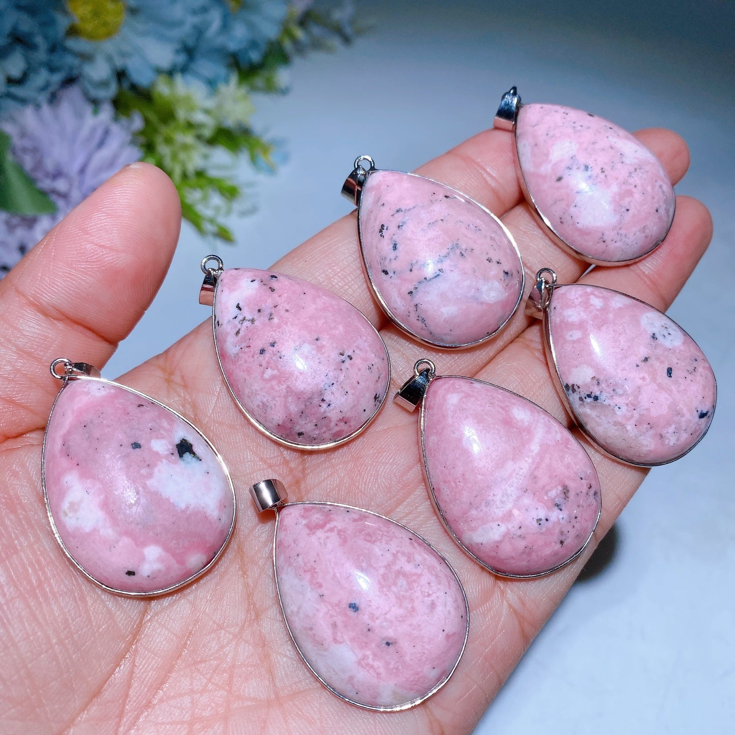 Cooper Silver Plated Peru Rhodonite Drop Shape Pendant Crystal Healing Bulk Wholesale