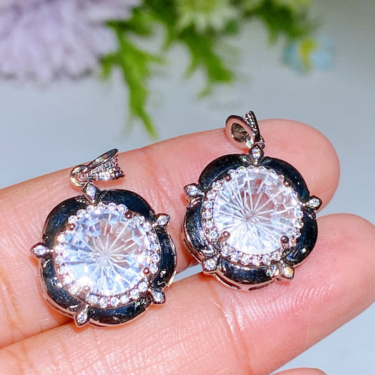 Cooper Silver Plated Faceted Clear Quartz Pendant