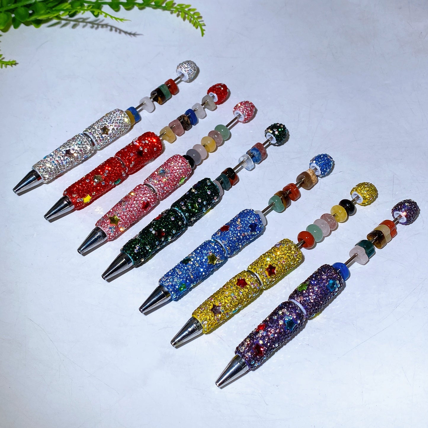 Bling Rhinestone DIY Beadable Twist Ballpoint Pen with Natural Crystal Bead Wholesale