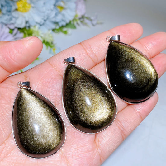 Cooper Silver Plated Golden Obsidian Drop Pendant Crystal Healing Bulk Wholesale