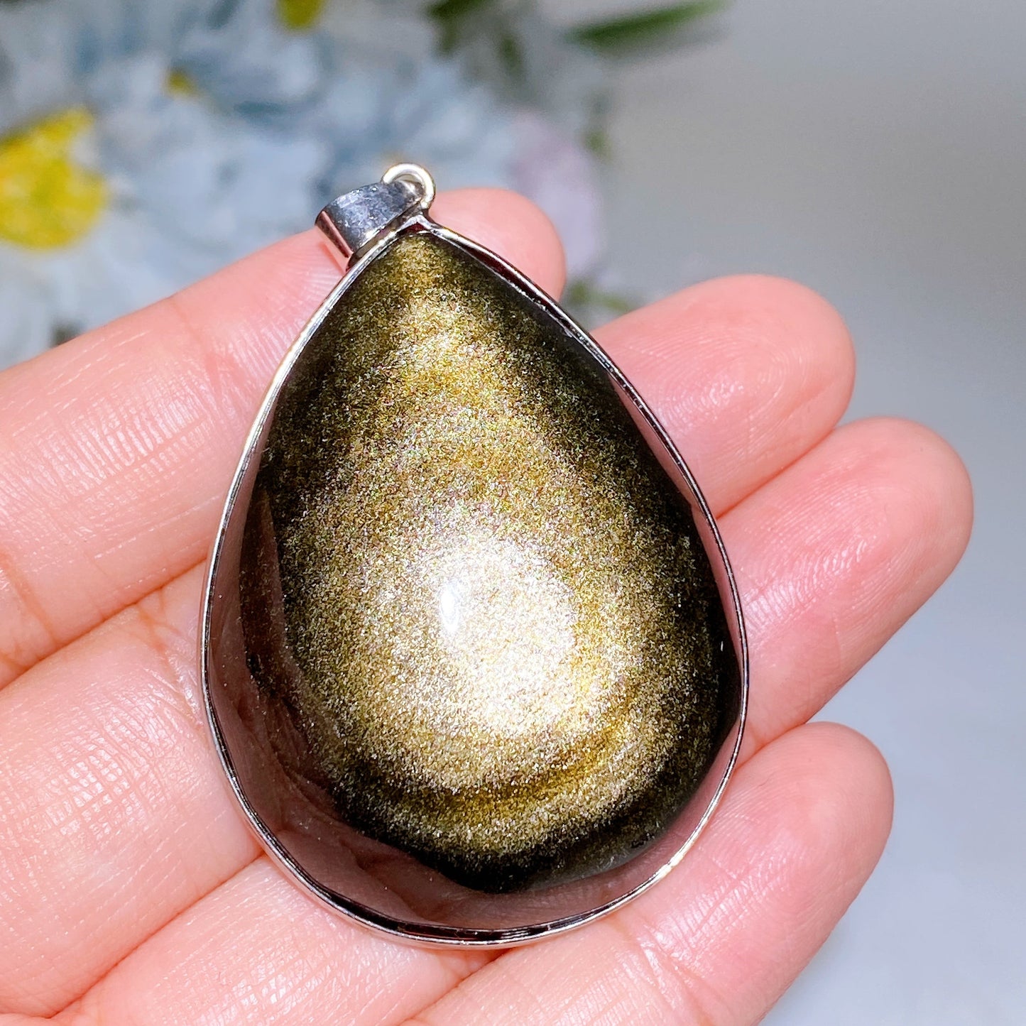 Cooper Silver Plated Golden Obsidian Drop Pendant Crystal Healing Bulk Wholesale