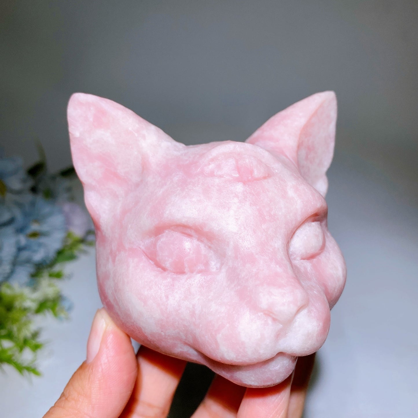 3.3" Pink Opal Cat Carving Crystal Healing Bulk Wholesale