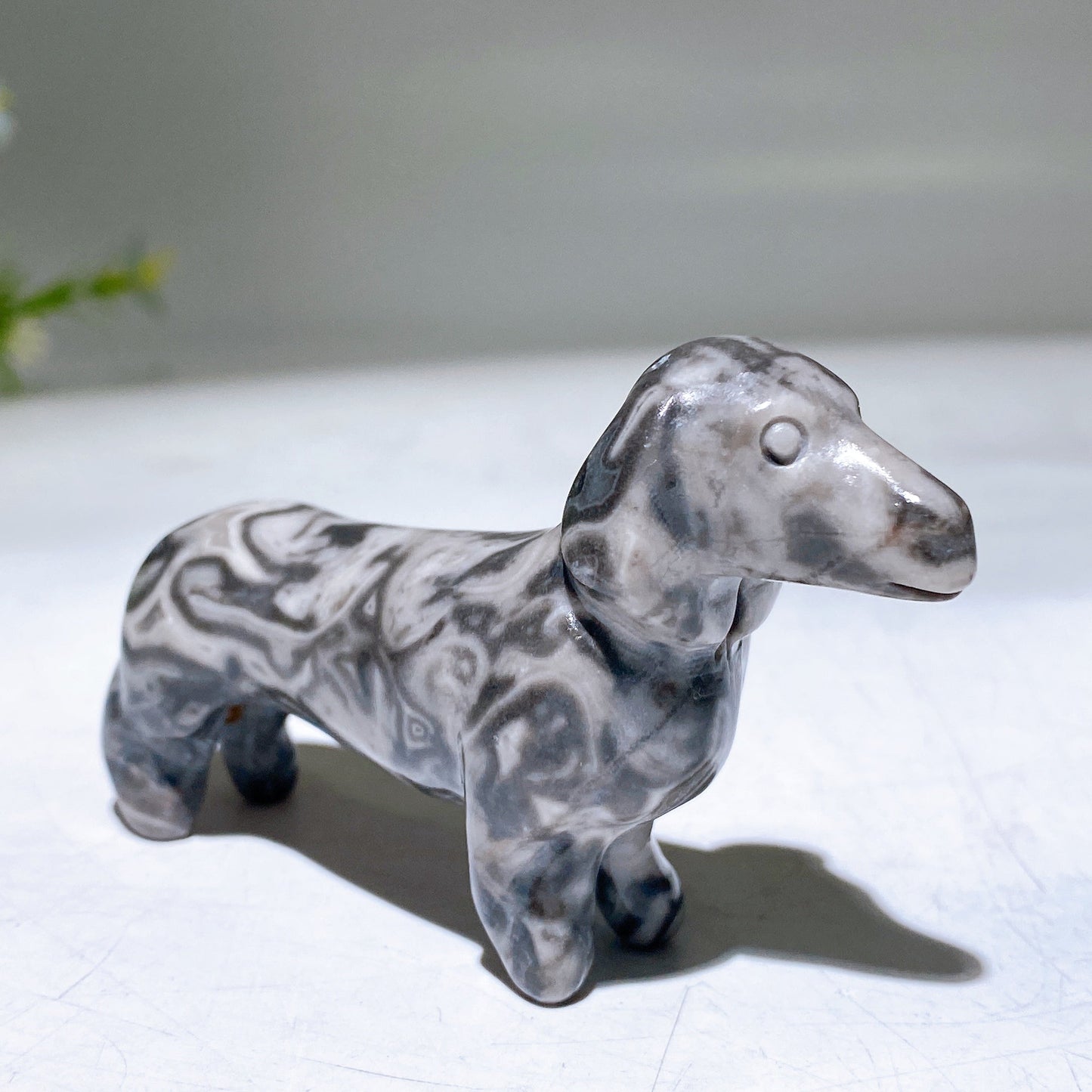 3.1" Natural Crystal Sausage Dog Carving Wholesale