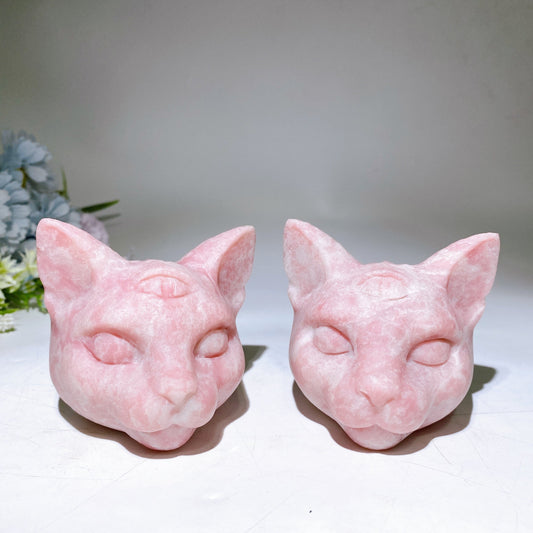 3.3" Pink Opal Cat Carving Crystal Healing Bulk Wholesale