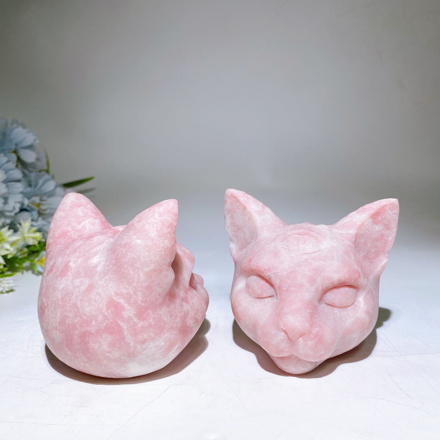 3.3" Pink Opal Cat Carving Crystal Healing Bulk Wholesale
