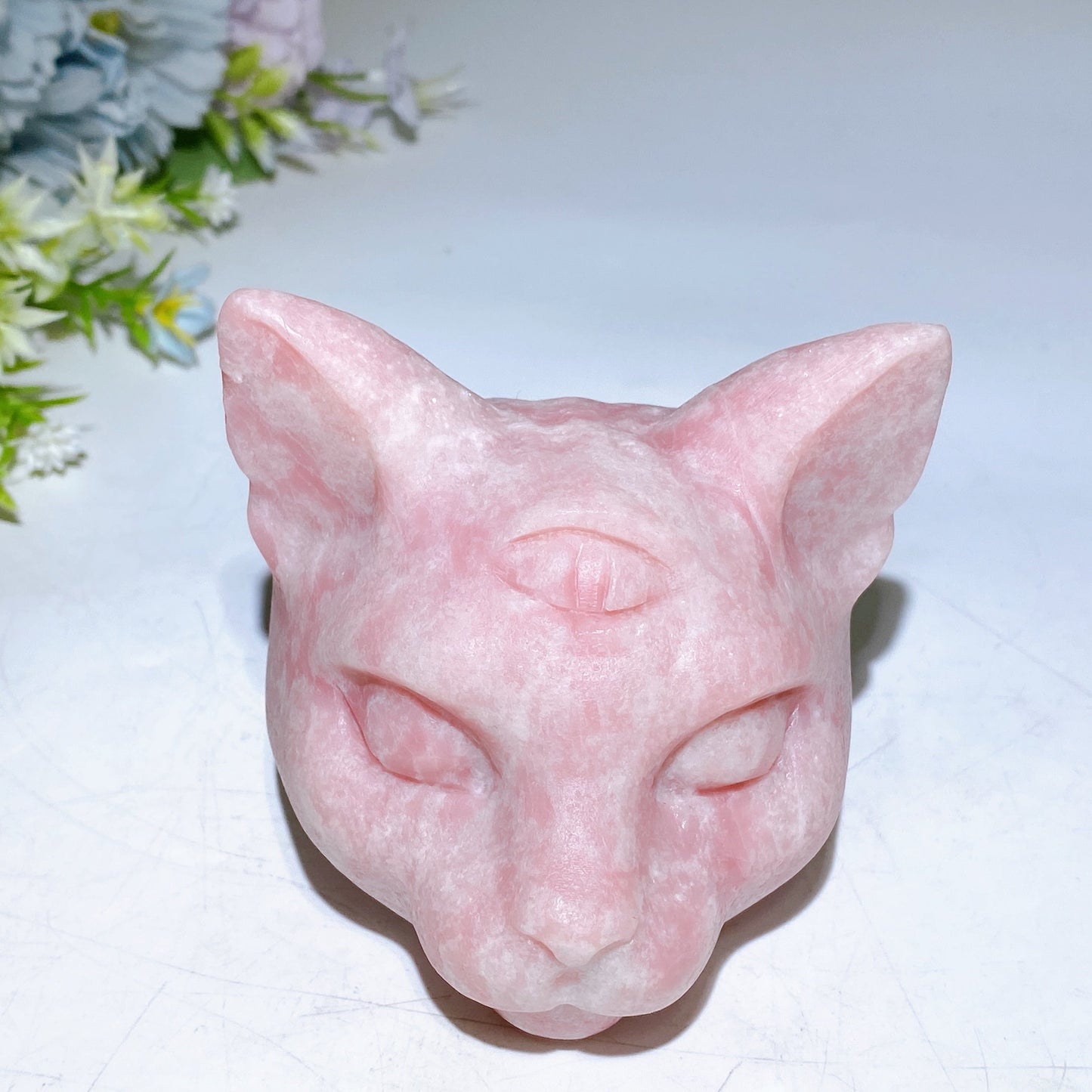 3.3" Pink Opal Cat Carving Crystal Healing Bulk Wholesale