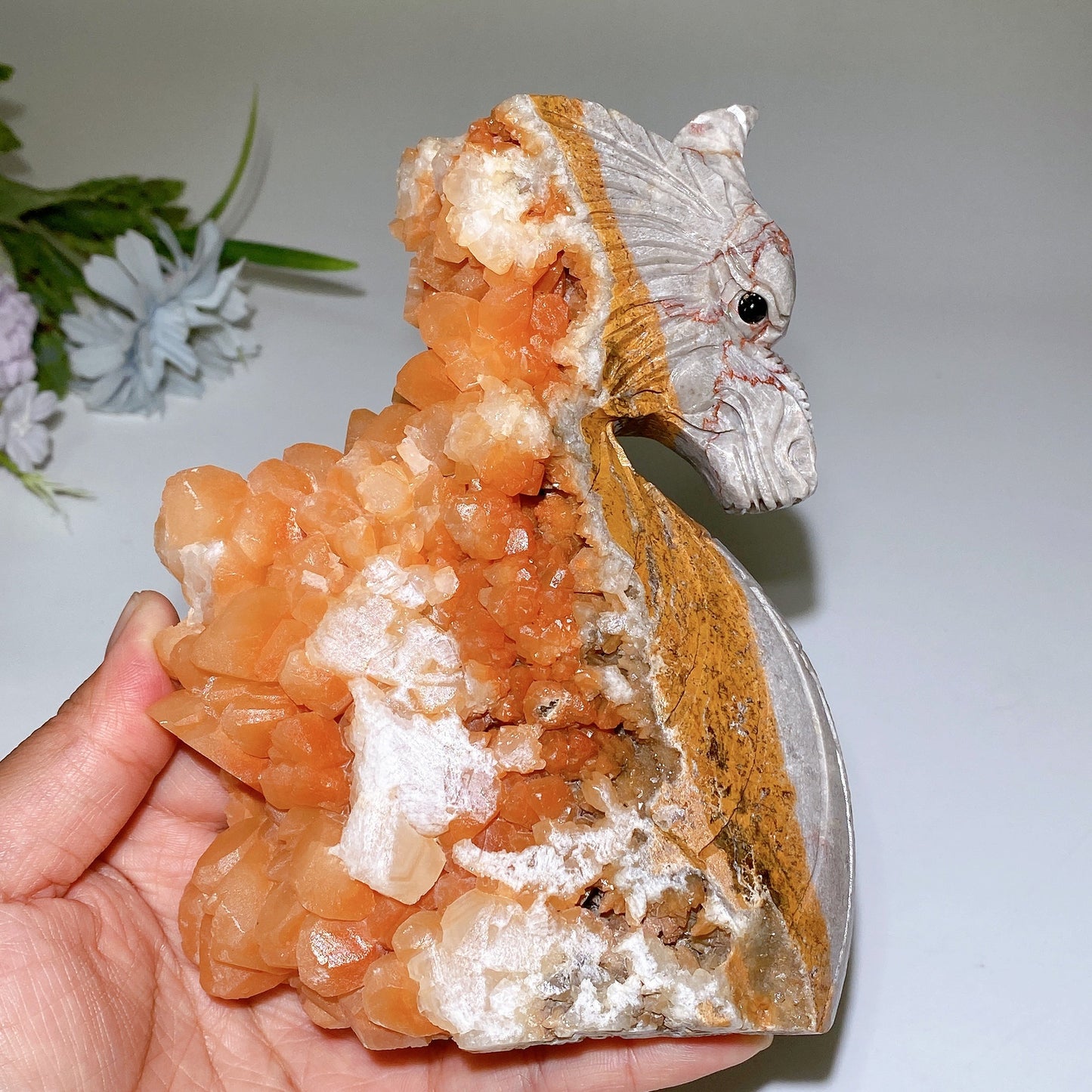 15.5cm Unique Calcite Cluster Dragon Carving Crystal Healing Bulk Wholesale