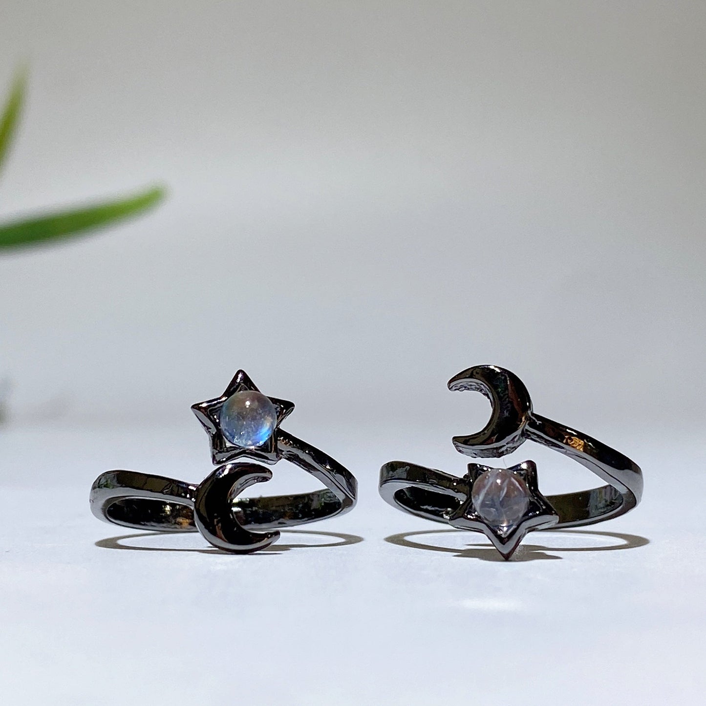 Madagascar Moonstone Moon & Star Ring Crystal Healing Bulk Wholesale