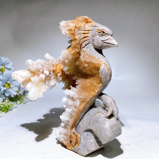 20cm Unique Calcite Cluster Phoenix Carving Crystal Healing Bulk Wholesale