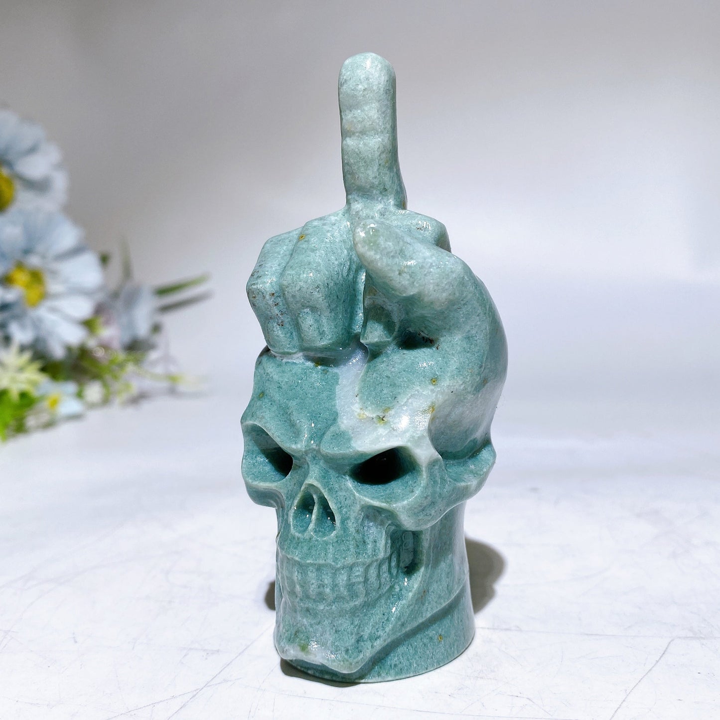 3.9" Crystal Middle Finger Gesture with Skull Carving Crystal Healing Bulk Wholesale