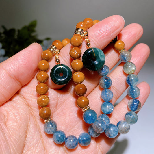 8mm Kyanite with Jade & Wood Bracelet Crystal Healing Bulk Wholesale