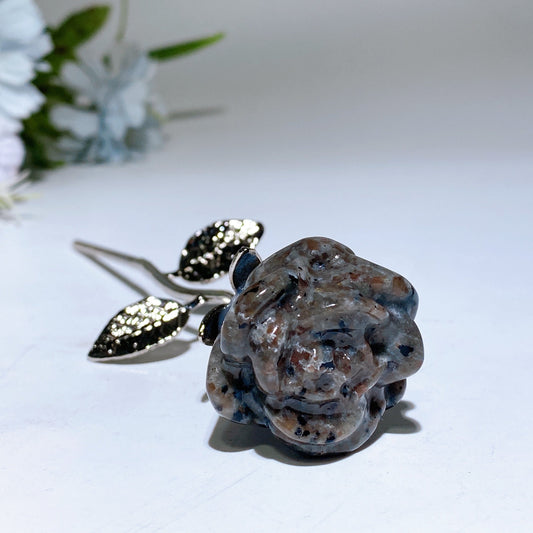 Crystal Rose Flower Carving with Silver Metal Steam Crystal Healing Bulk Wholesale