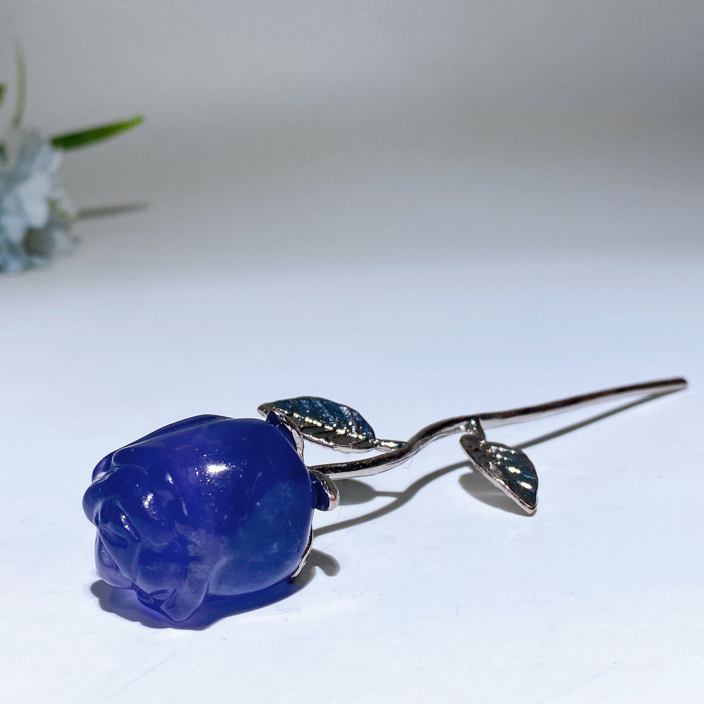 Crystal Rose Flower Carving with Silver Metal Steam Crystal Healing Bulk Wholesale